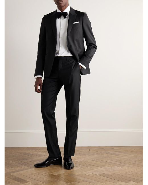 Boglioli Black Slim-fit Virgin Wool-blend Tuxedo Trousers for men