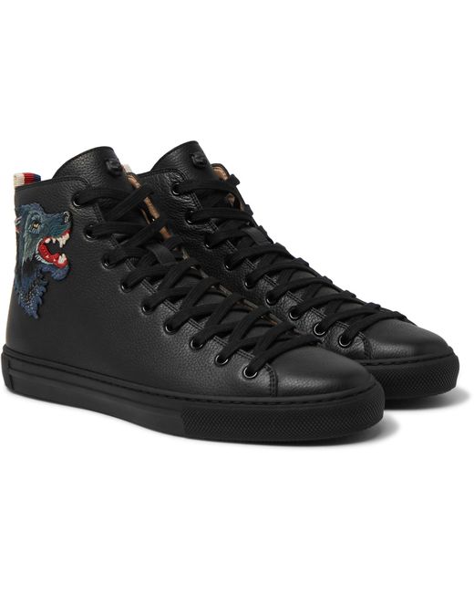 Gucci Black Major Wolf-appliquéd Full-grain Leather High-top Sneakers for men