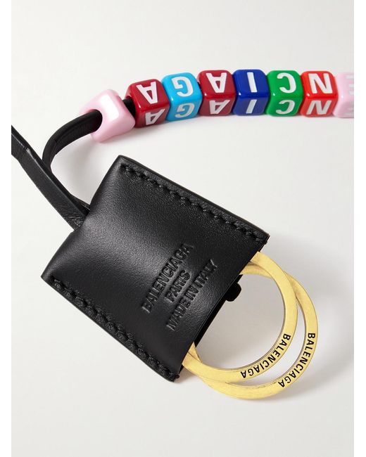 Balenciaga White Rodeo Cloche Clé Leather Beaded Keychain Lanyard for men