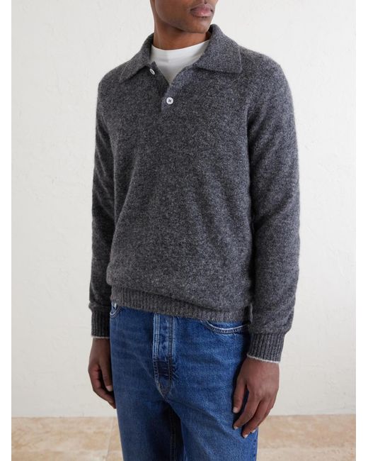 Brunello Cucinelli Gray Alpaca-Blend Polo Sweater for men