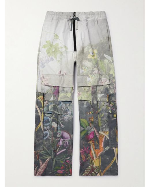 Dries Van Noten Gray Wide-leg Floral-print Shell Cargo Trousers for men