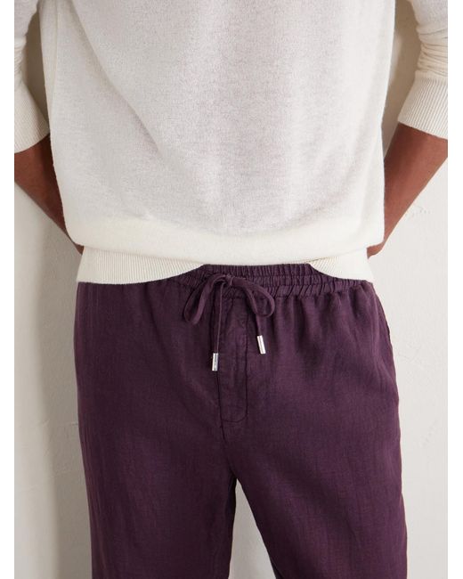 Mr P. Purple Edward Straight-Leg Garment-Dyed Linen Drawstring Trousers for men