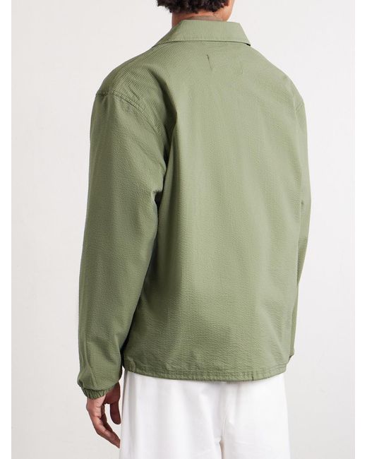 Polo Ralph Lauren Green Logo-embroidered Cotton-blend Seersucker Blouson Jacket for men