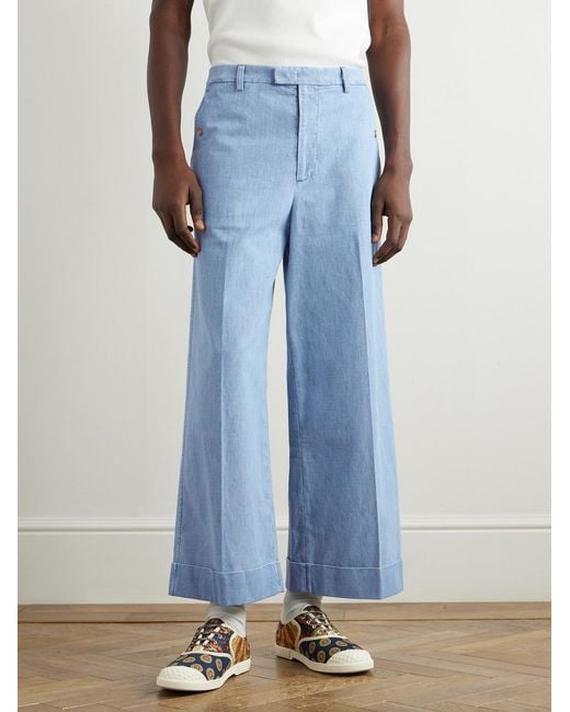 Valentino Garavani Blue Wide-leg Cotton-chambray Trousers for men