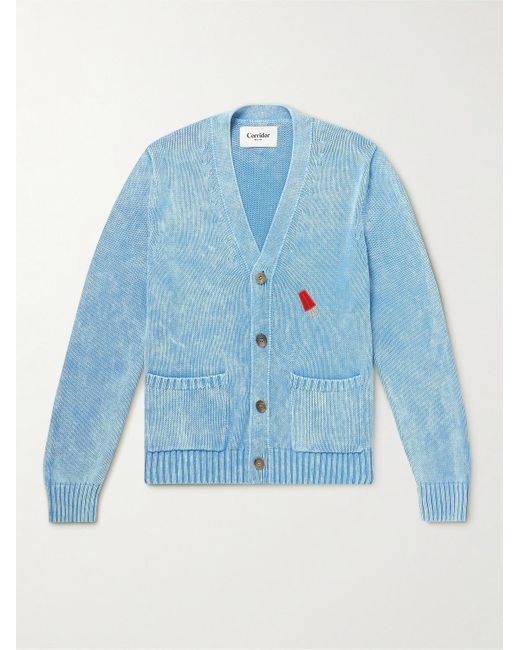 Corridor NYC Blue Embroidered Tie-dyed Cotton Cardigan for men