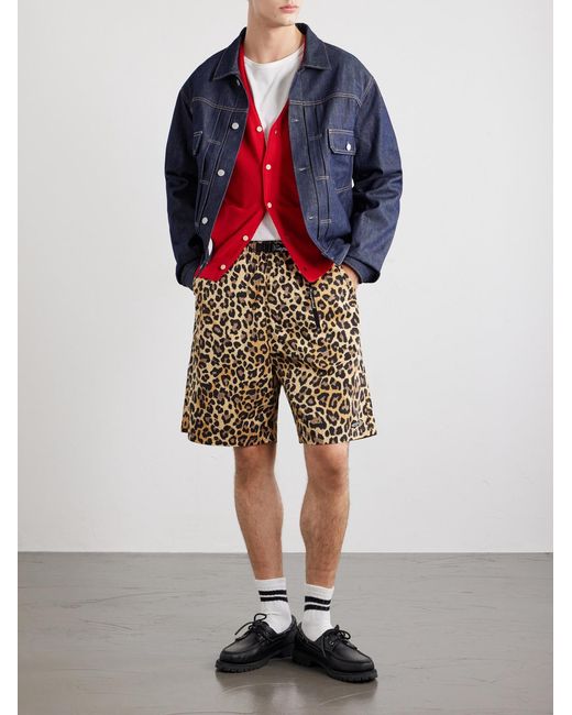 Kapital Brown Wide-leg Belted Leopard-print Cotton-twill Shorts for men