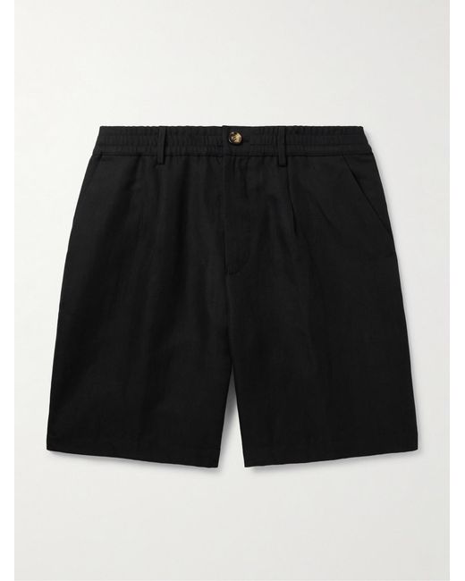 Brunello Cucinelli Black Straight-leg Pleated Linen And Cotton-blend Twill Bermuda Shorts for men