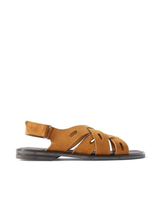John Lobb Brown Seaford Cutout Suede Sandals for men