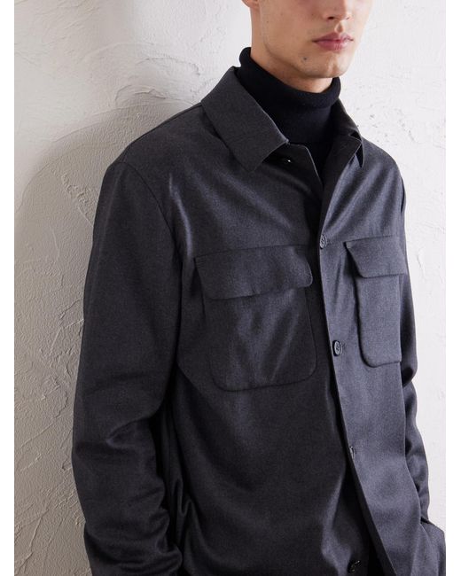 Slowear Blue Stretch-Wool Flannel Overshirt for men