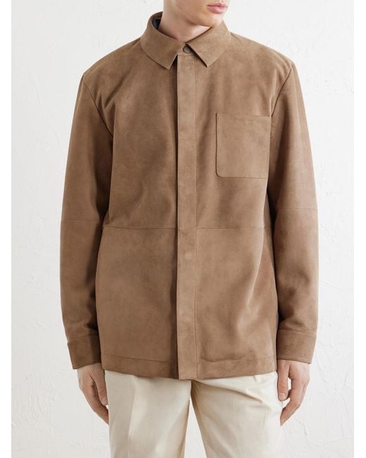 Canali Brown Paneled Suede Overshirt for men