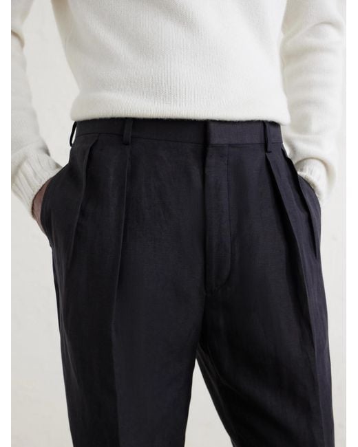 Ralph Lauren Blue Straight-Leg Pleated Silk And Linen-Blend Trousers for men