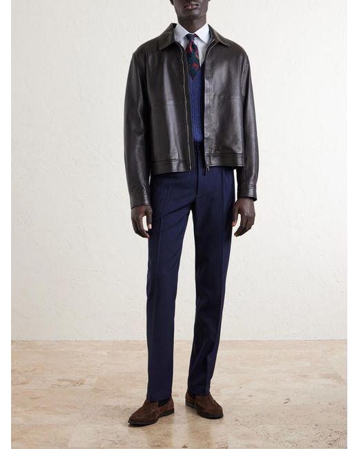 Dunhill Blue Straight-Leg Pleated Virgin Wool-Twill Trousers for men