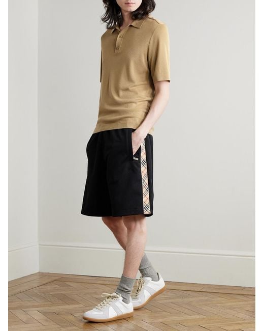 Burberry Black Straight-Leg Checked Jacquard-Knit Trimmed Tech-Jersey Shorts for men