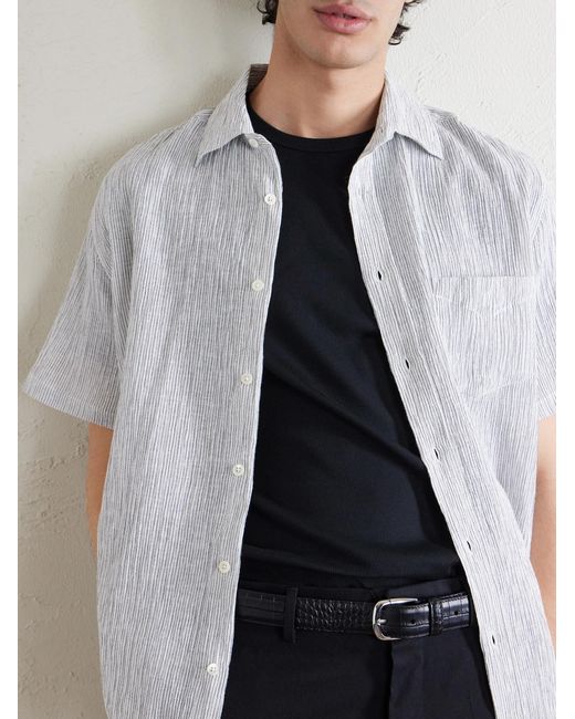 Portuguese Flannel White Aaron Striped Cotton And Linen-Blend Shirt for men