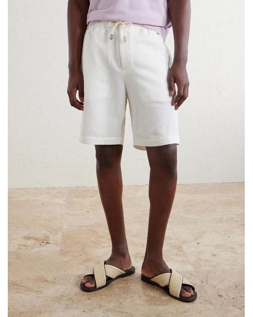 Canali White Straight-Leg Linen And Silk-Blend Bermuda Shorts for men