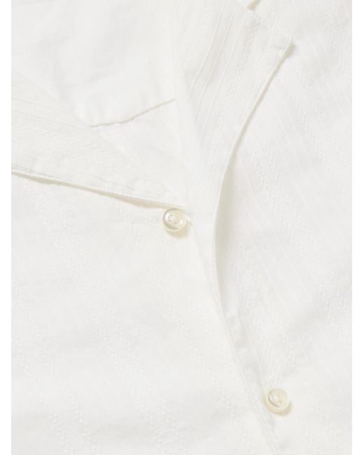 Officine Generale White Eren Camp-collar Striped Cotton-jacquard Shirt for men