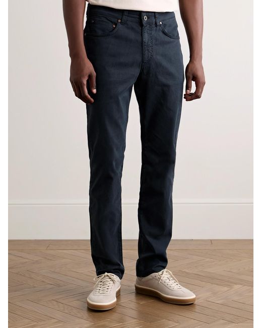 Boglioli Blue Slim-Fit Straight-Leg Cotton-Blend Twill Trousers for men