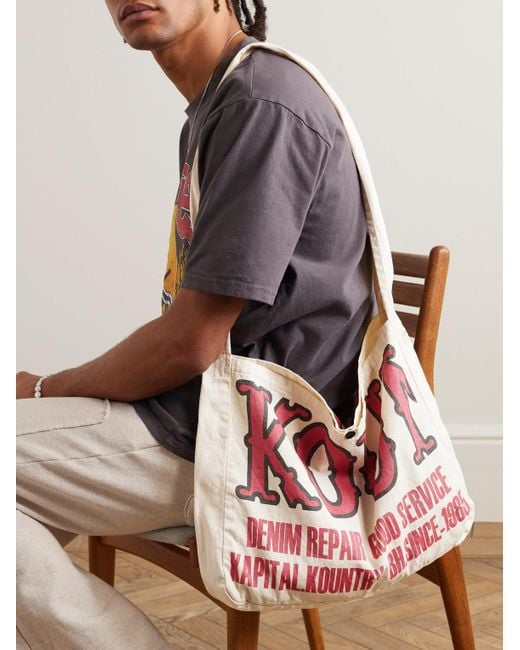 Tote bag in twill di cotone con stampa Kountry Factory di Kapital in Red da Uomo