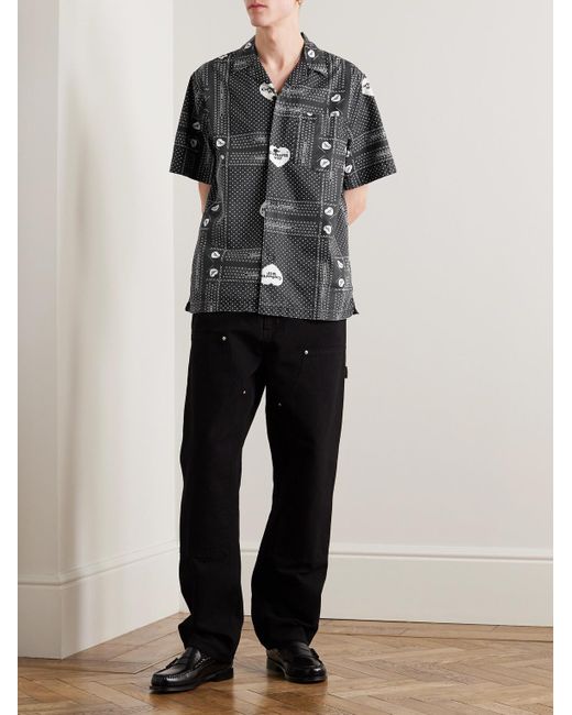 Camicia in popeline di cotone con stampa bandana e colletto aperto di Carhartt in Black da Uomo