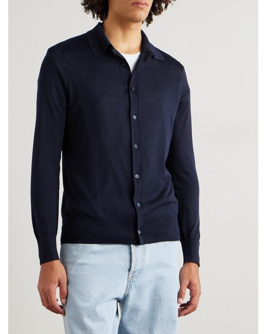 Brunello Cucinelli Blue Silk And Cotton-blend Cardigan for men