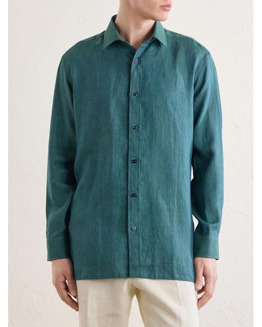 Charvet Blue Linen Shirt for men