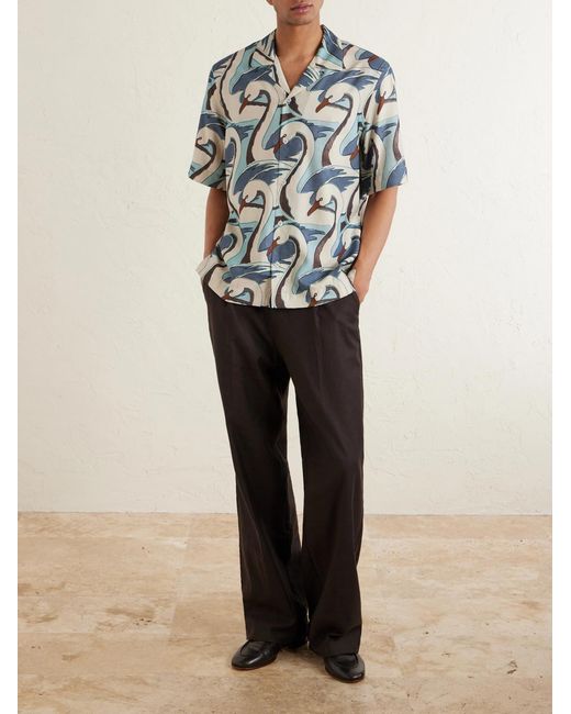 Paul Smith Blue Camp-Collar Printed Satin Shirt for men