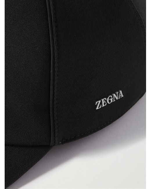 Zegna Baseballkappe aus Twill aus einer Baumwoll-Wollmischung mit Logoapplikation in Black für Herren