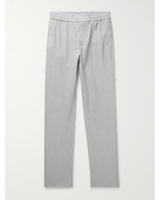 Loro Piana Gray Slim-Fit Straight-Leg Striped Wool-Blend Seersucker Trousers for men