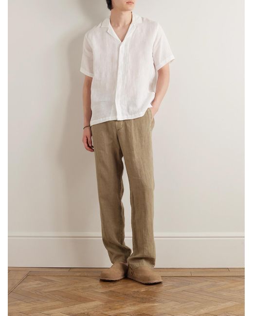 James Perse Natural Straight-leg Garment-dyed Linen Drawstring Trousers for men