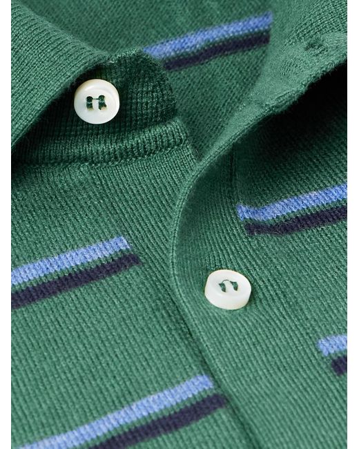 Sid Mashburn Green Slim-Fit Striped Cotton And Cashmere-Blend Polo Shirt for men