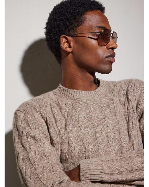 Zegna Natural Geometric Round-frame Titanium Sunglasses for men