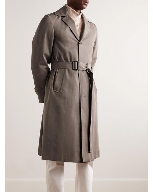 Saman Amel Brown Belted Wool-Twill Coat for men