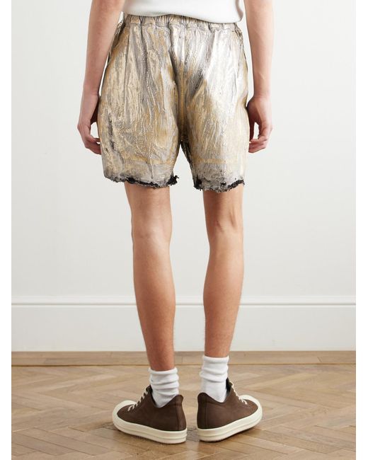 Rick Owens Natural Blister Straight-Leg Frayed Metallic Megacrust Stretch-Denim Drawstring Shorts for men