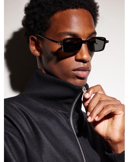 Cartier Black Rectangular-Frame Acetate Sunglasses for men