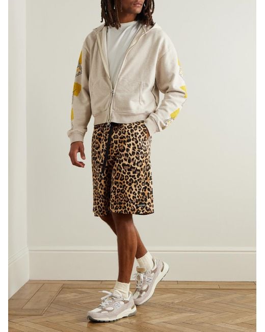 Kapital Brown Easy Wide-Leg Belted Leopard-Print Cotton-Twill Shorts for men