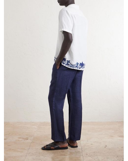 Orlebar Brown Blue Maitan Mirabello Camp-collar Printed Linen Shirt for men