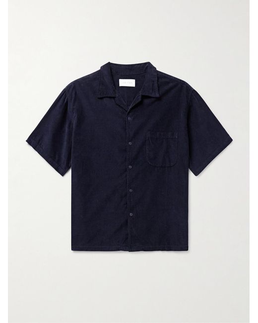 Les Tien Blue Camp-Collar Cotton-Corduroy Shirt for men