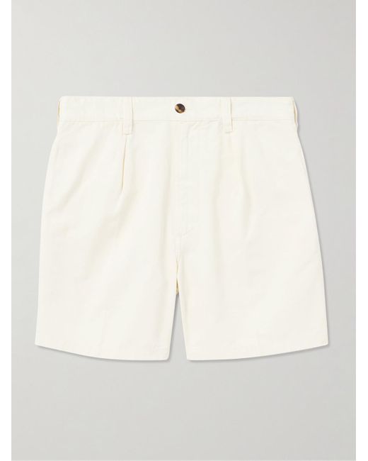 Drake's Natural Pleated Straight-leg Cotton-twill Shorts for men
