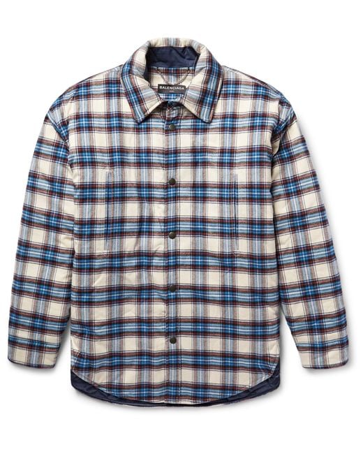 Balenciaga Blue Oversized Padded Checked Cotton-flannel Overshirt for men