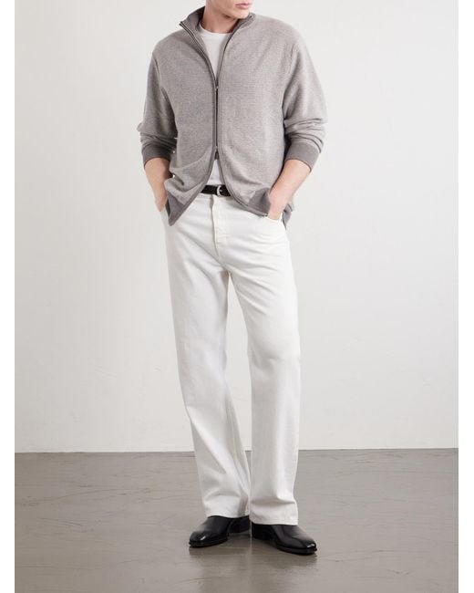 N.Peal Cashmere Gray Birdseye Textured Organic Cashmere Zip-Up Cardigan for men