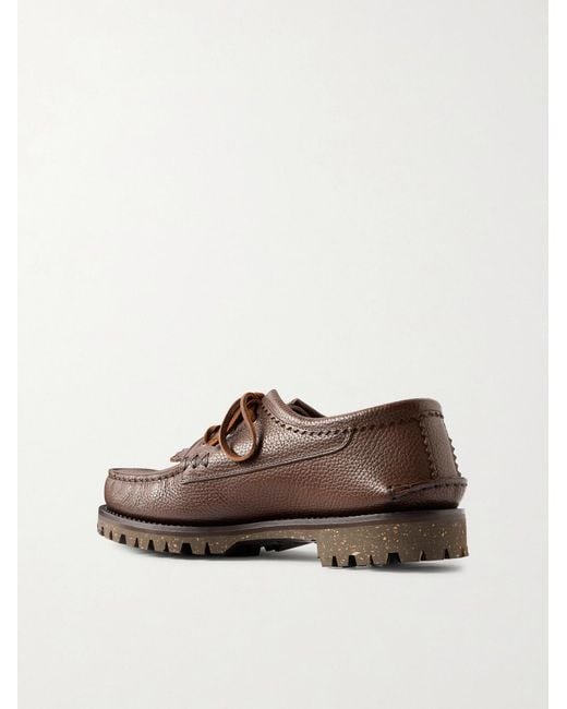 Yuketen Brown Italian Blucher Full-Grain Leather Boat Shoes for men