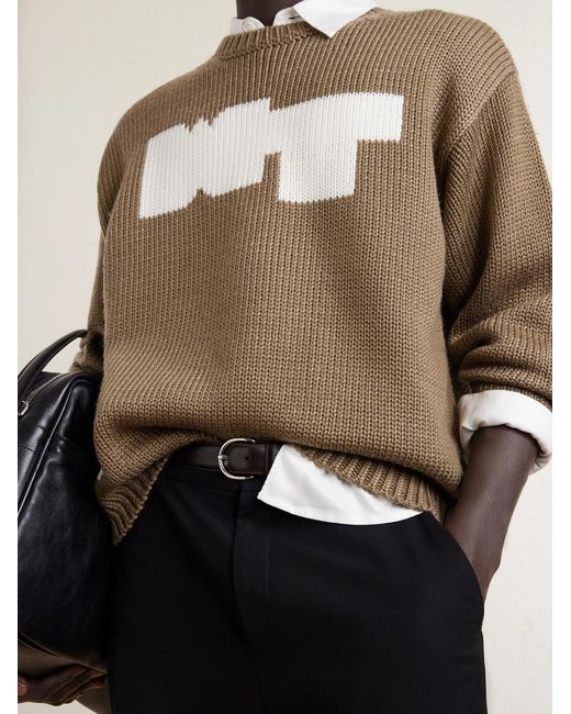(w)taps Natural Logo-intarsia Ribbed-knit Sweater for men