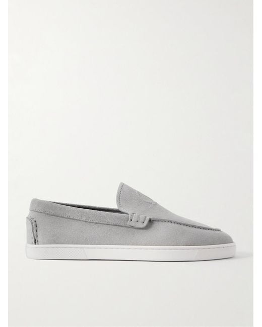 Christian Louboutin White Moonboat Suede Loafers for men