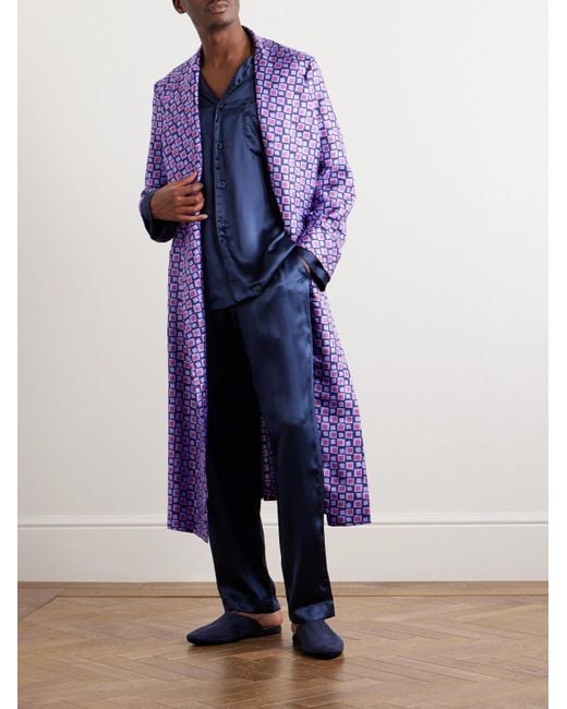 Charvet Purple Belted Printed Silk-twill Robe for men