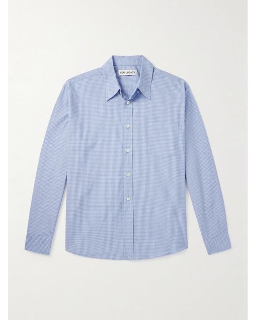 Our Legacy Blue Beyond Checked Cotton-poplin Shirt for men