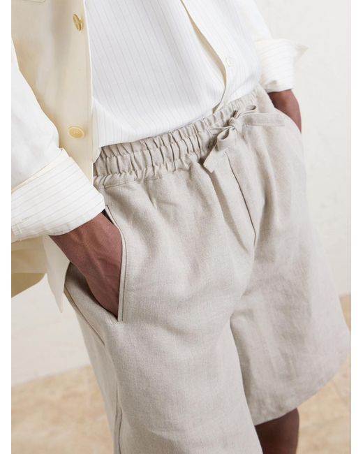 Saman Amel Natural Straight-Leg Linen Drawstring Shorts for men