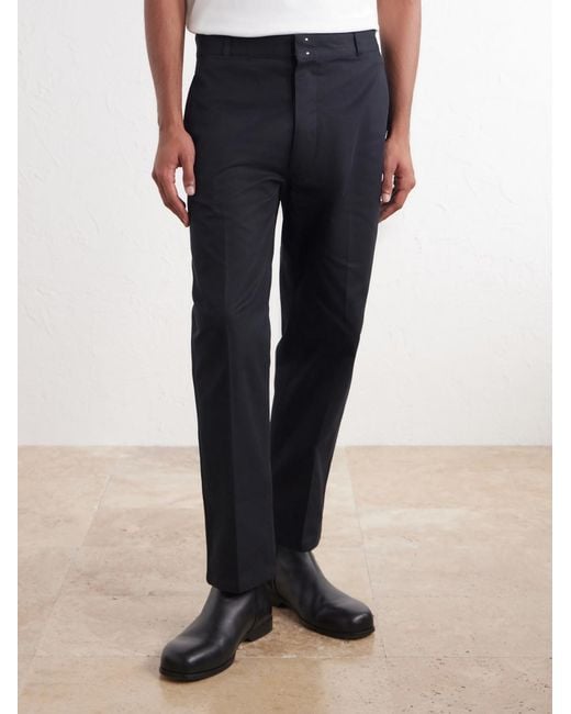 AMI Blue Parisian-fit Straight-leg Cotton-gabardine Trousers for men
