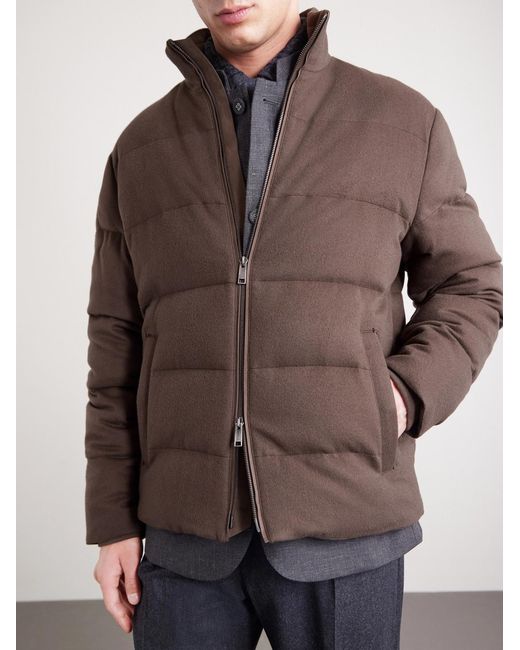 Zegna Brown Quilted Oasi Cashmere Down Jacket for men