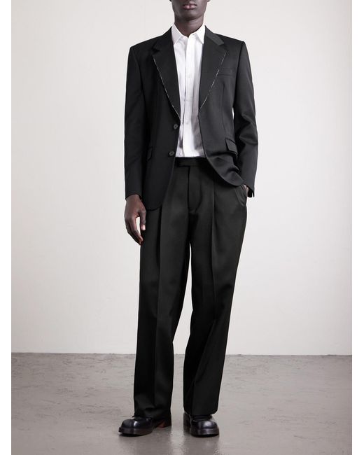 Givenchy Black Straight-Leg Pleated Grain De Poudre Wool Trousers for men