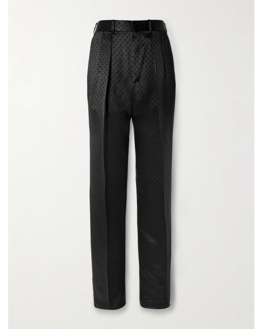 Tom Ford Black Straight-leg Pleated Polka-dot Satin Tuxedo Trousers for men
